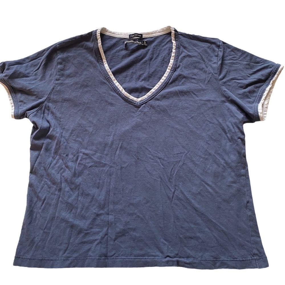 ABERCROMBIE & FITCH BLUE CROPPED TOP WITH WHITE PIPING SIZE XL